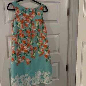 Donna Ricco Floral Midi Dress - Aqua and Orange